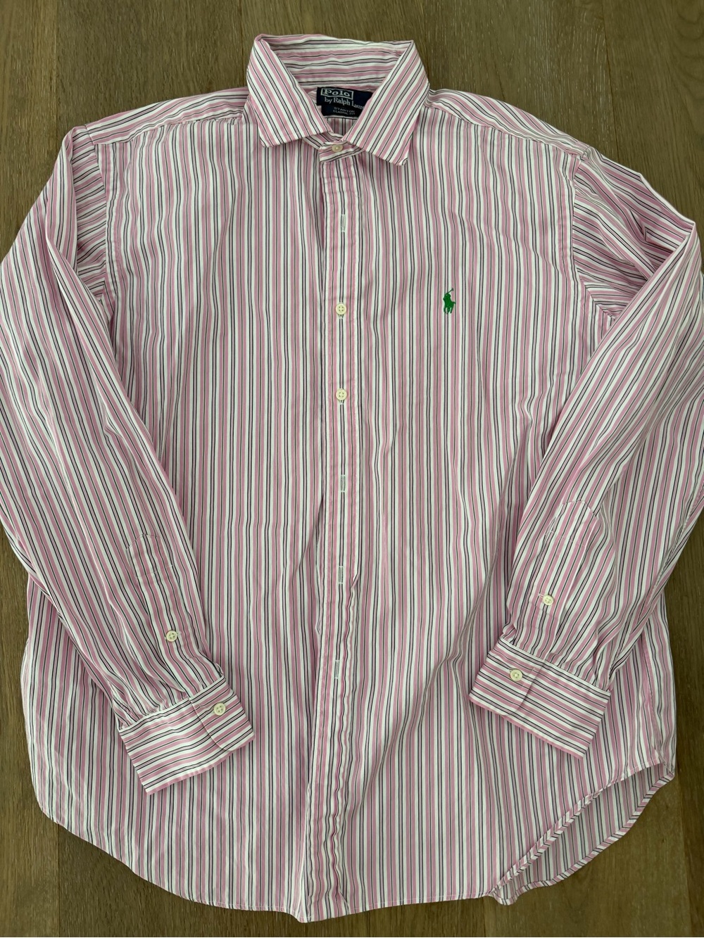Ralph Lauren Pink and White Striped Long-Sleeve Dress Shirt xl